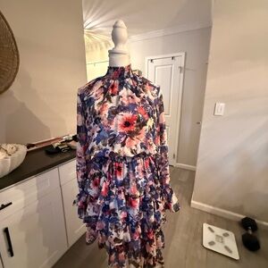 Misa Los Angeles Blue and Pink Floral Dress